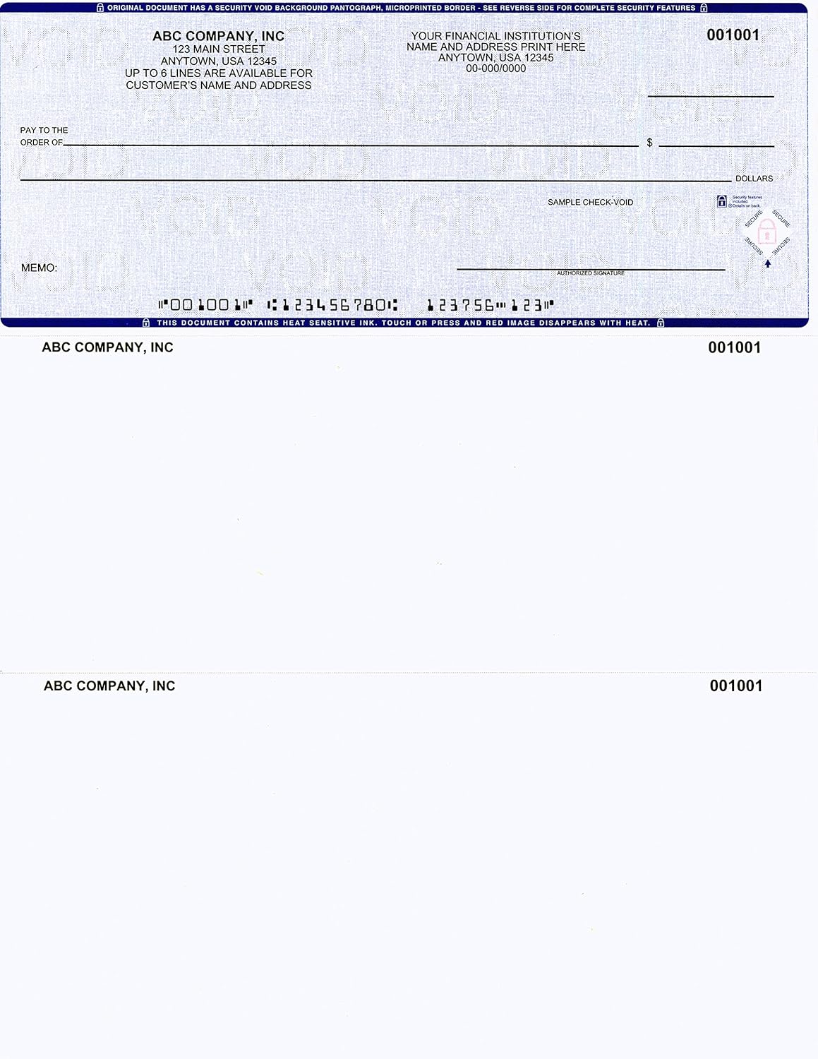 Computer Checks on Top - Custom Laser Business Checks Compatible with QB accounting software, Blue (250)