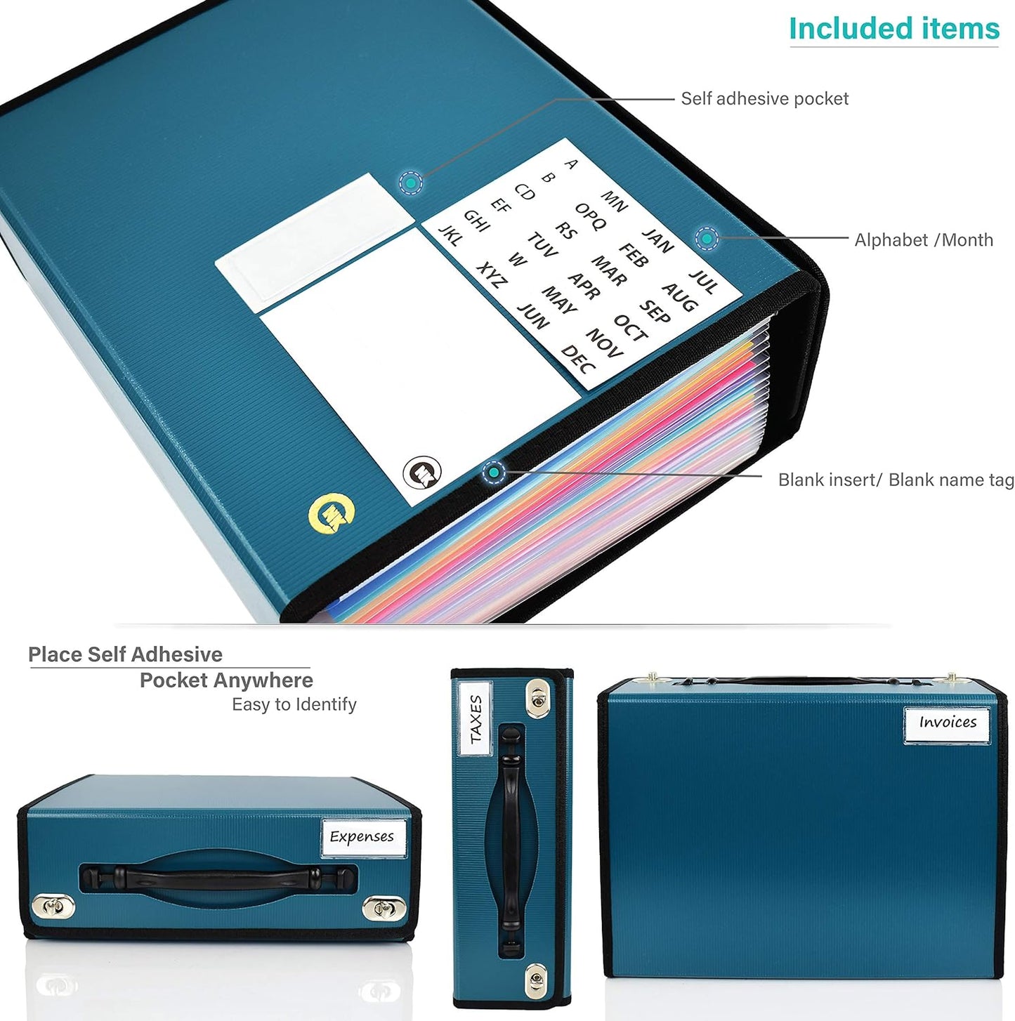 CNK Accordion File Folders with 24 Pockets Organizer for Document Paper Storage Folder Documents Expanding Binder Folio Pocket Receipt Filing Expandable Files Dividers Labels Letter Durable Handle
