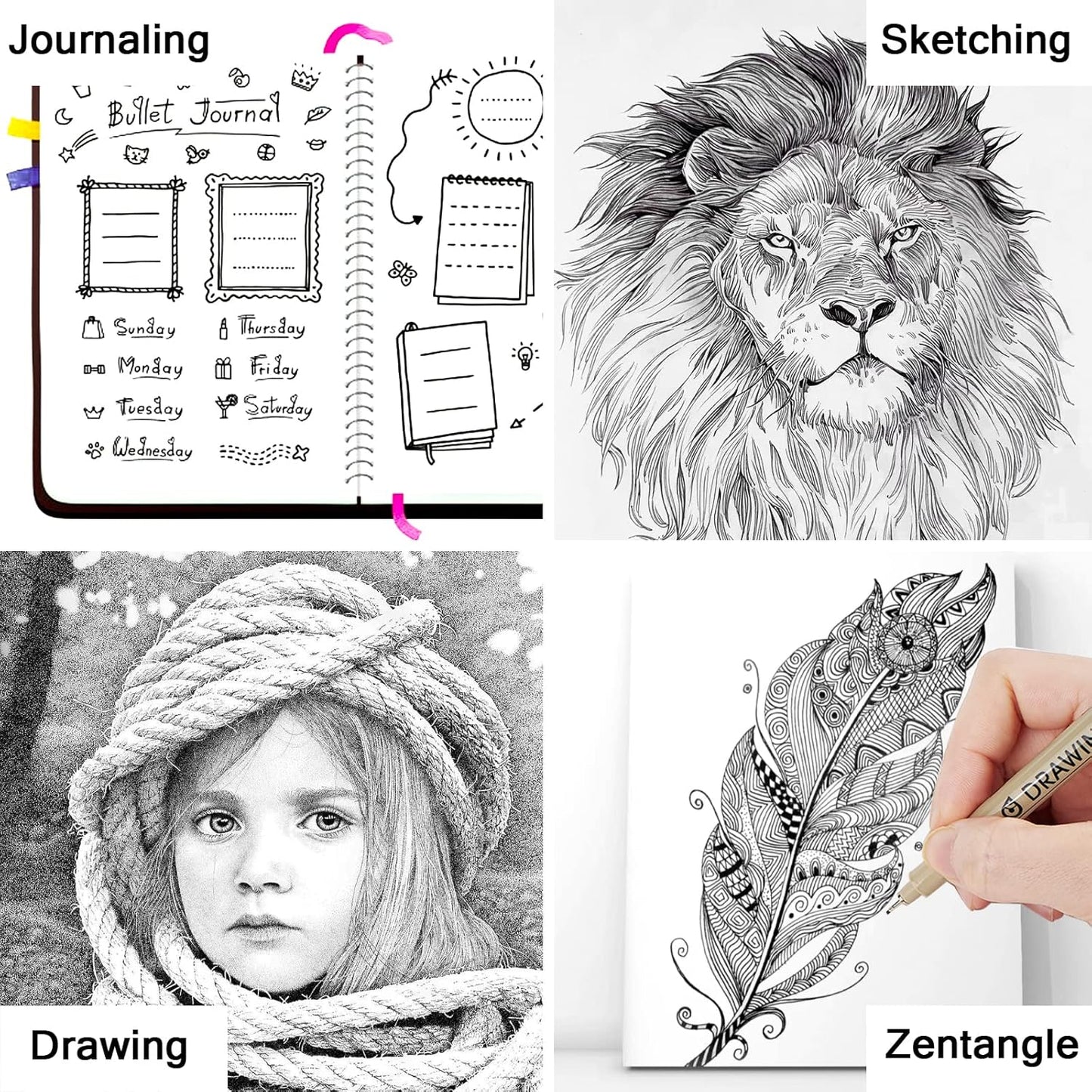 Muchcute Micro Fineliner Drawing Art Pens: 6 Black Fine Line Waterproof Ink Set Artist Supplies Archival Inking Markers Pigment Liner Journaling Sketch Outline Manga Anime Gifts Sketching Watercolor