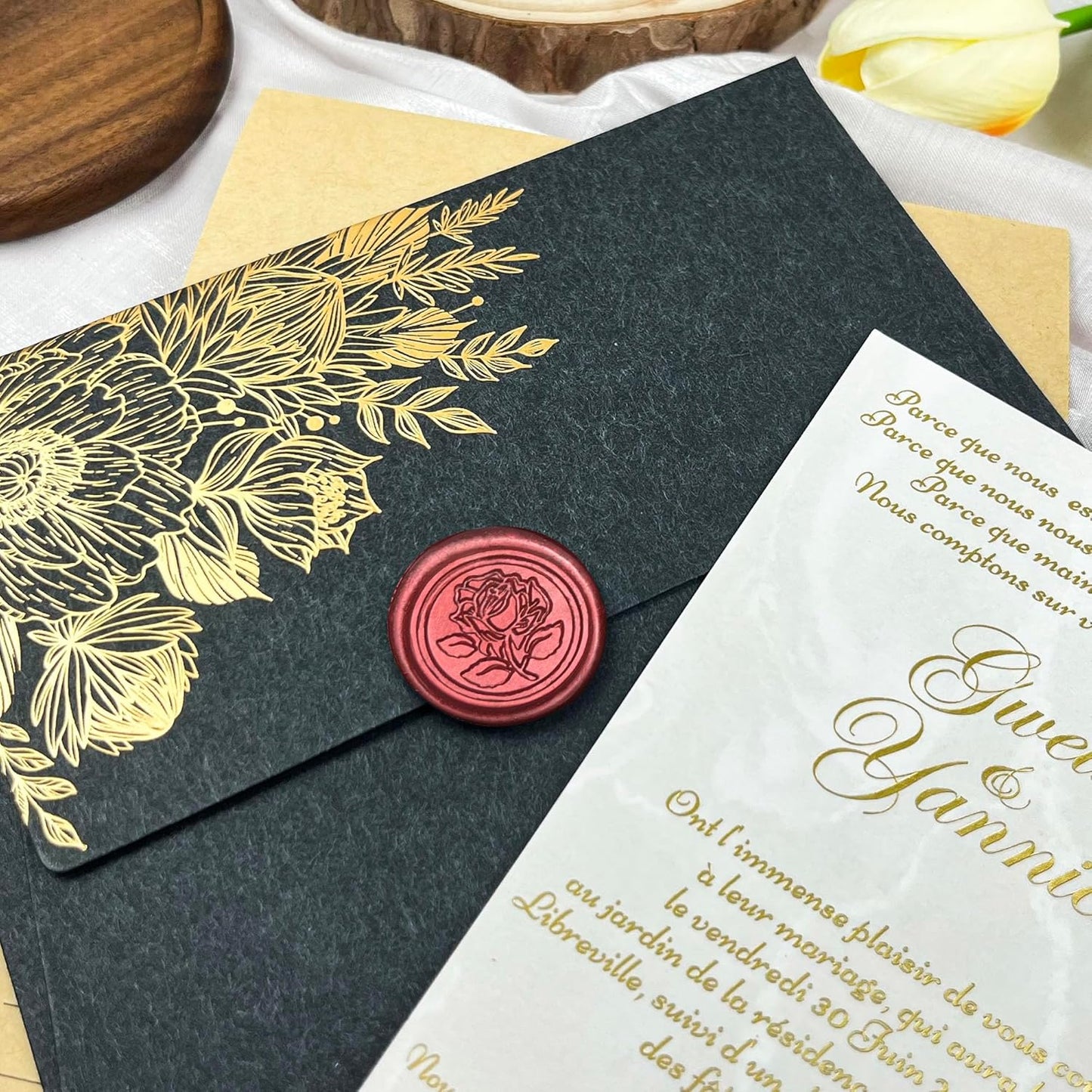100Pcs Wax Seal Stickers Handmade Envelope Seals Self Adhesive Wax Stickers for Wedding Party Invitations, Envelope, Gift Wrap, Christmas(Rose Style, Red)