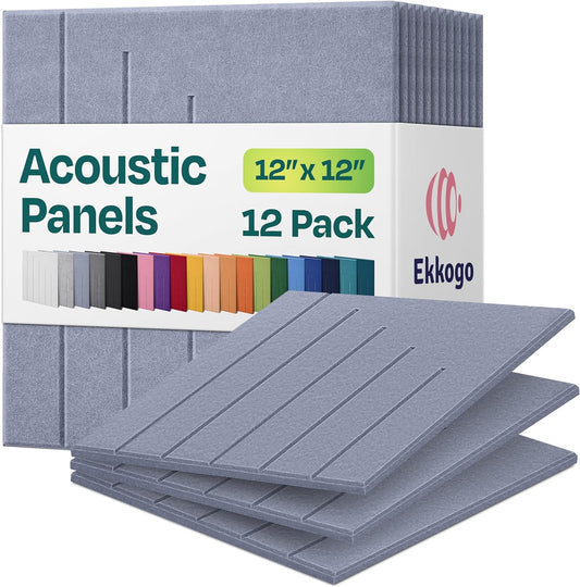 Acoustic Panels 12-Pack Soundproof Wall Panels 12"x12"x0.4" Decorative Sound Dampening for your Home, Office, Studio, Bedroom & More with Unique LineWave Carving [Dusky Gray]