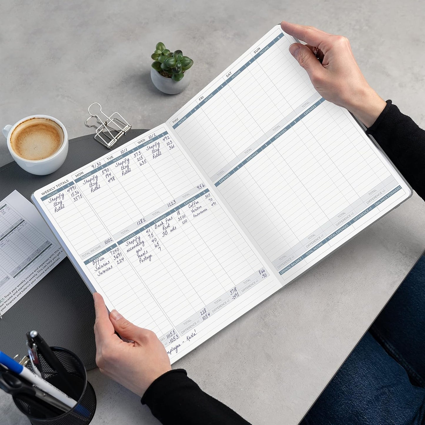 Clever Fox Income & Expense Tracker Large – Accounting & Bookkeeping Ledger Book for Small Business – 2-Year Record Notebook, A4 (Silver Black)