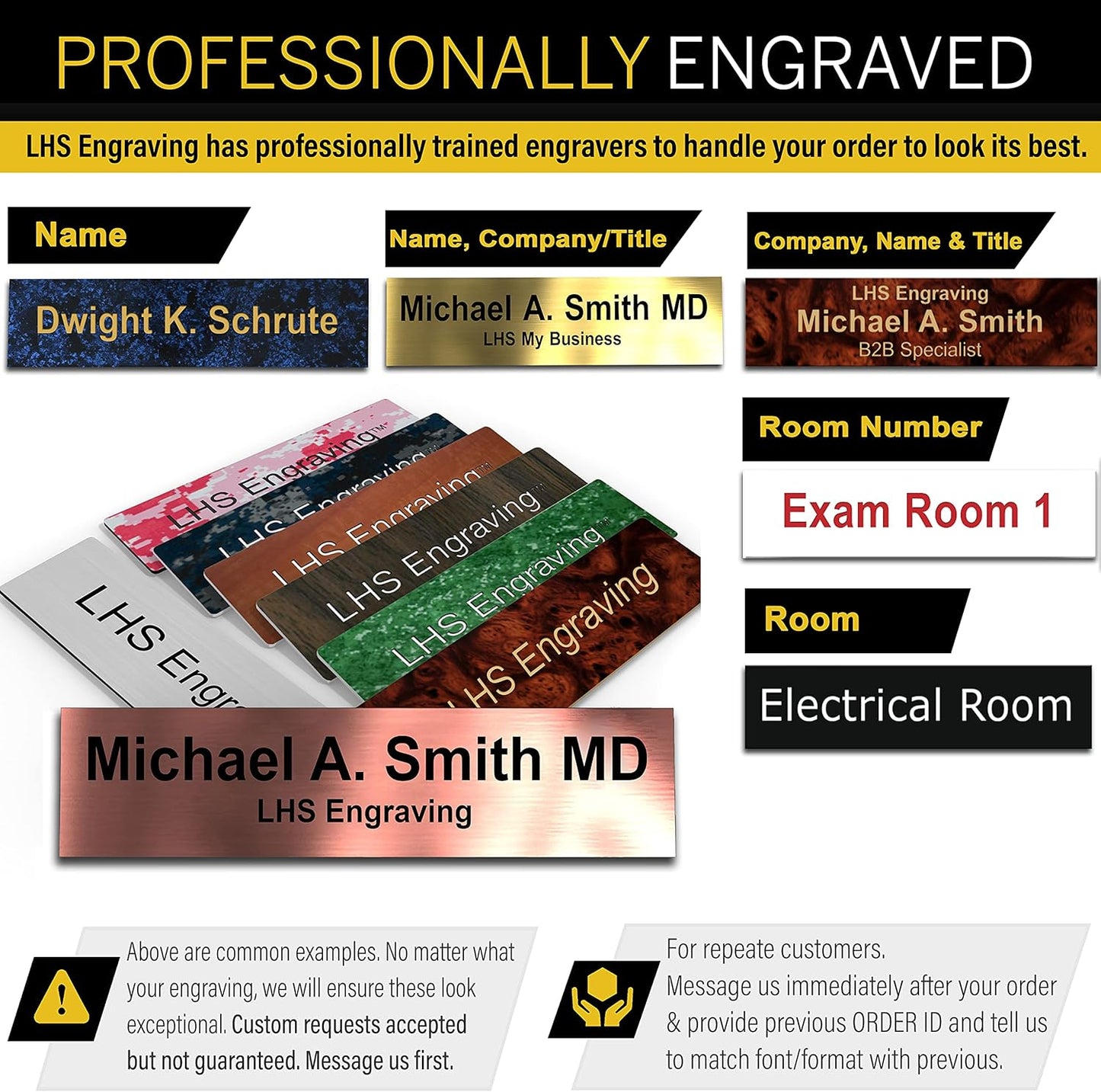 Door Name Plate Personalized for Office Gray Plastic Name Plate Black Letters - Made in USA 2x12 B8