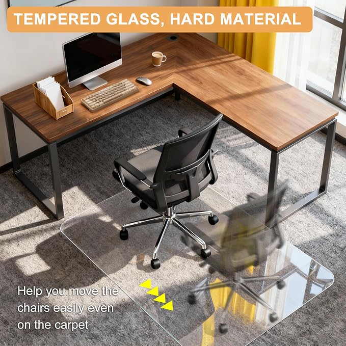 Azadx Tempered Glass Chair Mat for Carpet 40" x 48" Heavy Duty Office Chair Mat - Image 6