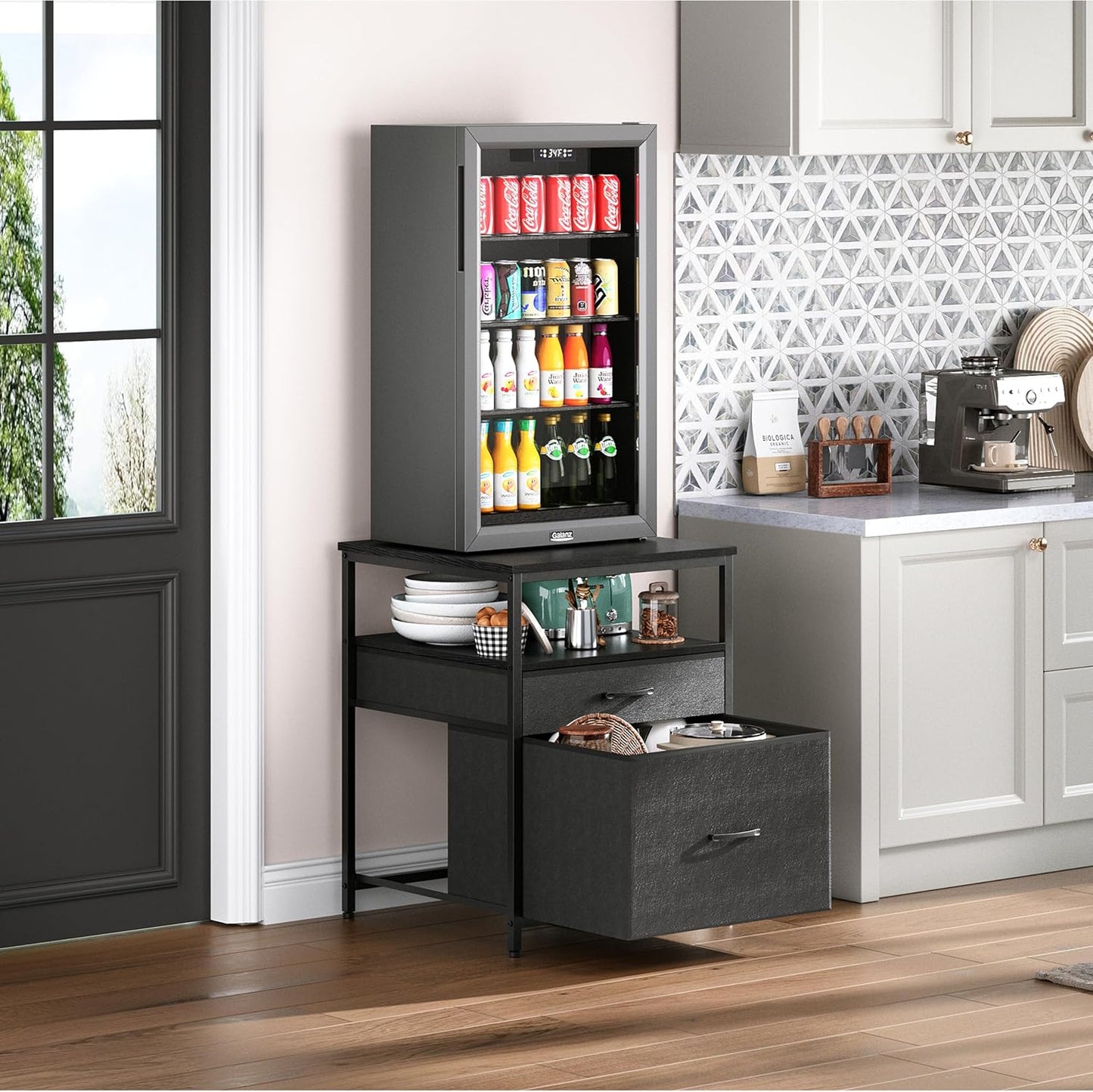 Mini Fridge Stand with 3 Storage, Mini Fridge Cabinet, Beverage Fridge Table, Heavy Duty 21.3" L* 22.7" W Tabletop, for Dorm, Apartment,Office, Bedroom Black HB01BXB