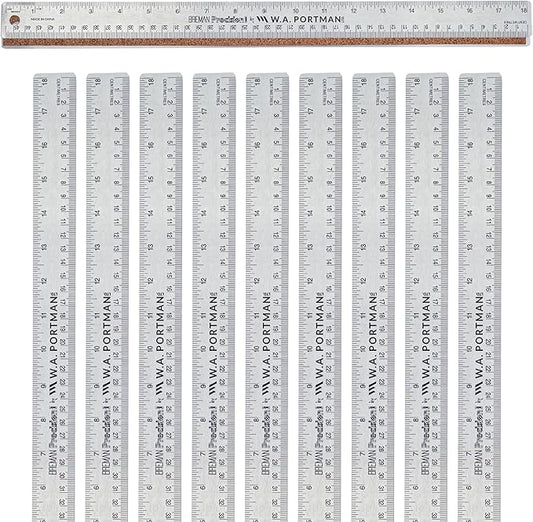 Breman Precision Metal Ruler 18 Inch Cork Back – 10 Pk Stainless Steel Straight by WAPortman
