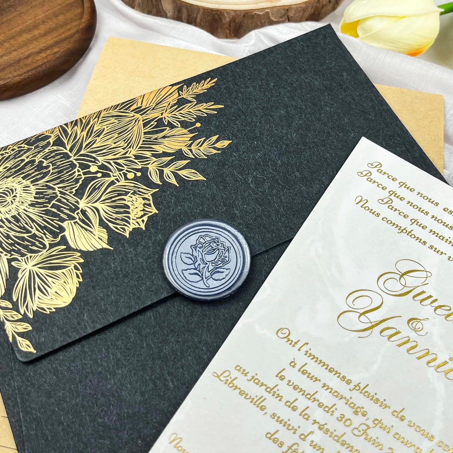 50Pcs Wax Seal Stickers Handmade Envelope Seals Self Adhesive Wax Stickers for Wedding Party Invitations, Envelope, Gift Wrap, Christmas(Rose Style, Gray Blue)