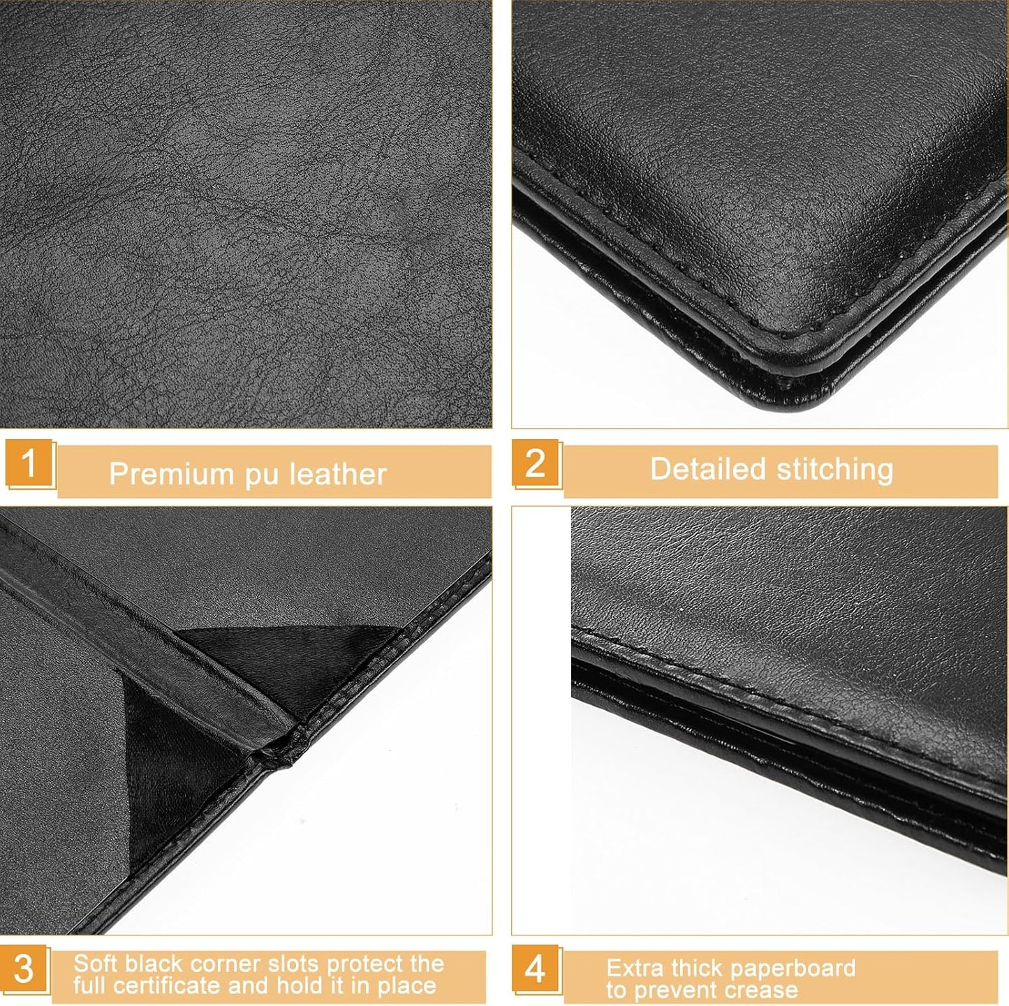 Tenare 10 Pcs Leather Certificate Holder 8.5 x 11 Inch PU Black Red Blue Purple Phd Bachelor Master Diploma Cover Professional Award Folder for Official Graduation Competition Contest Charity (Black)