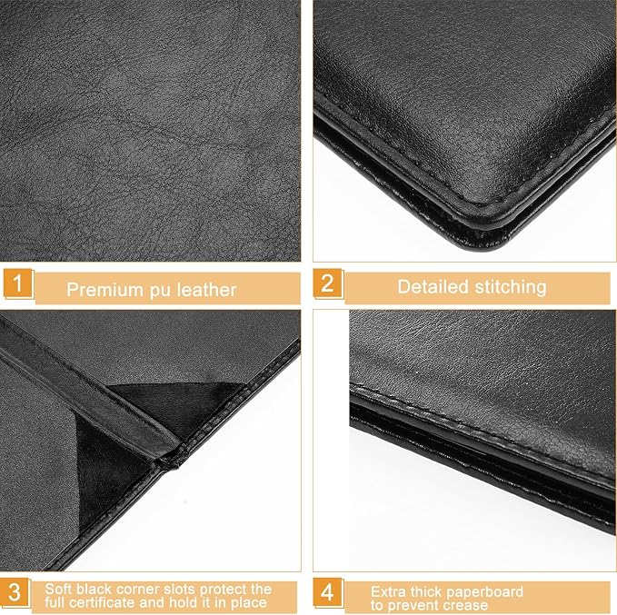 Tenare 6 Pcs Black Leather Certificate Holder 8.5 x 11" PU Phd Bachelor Master - Image 4