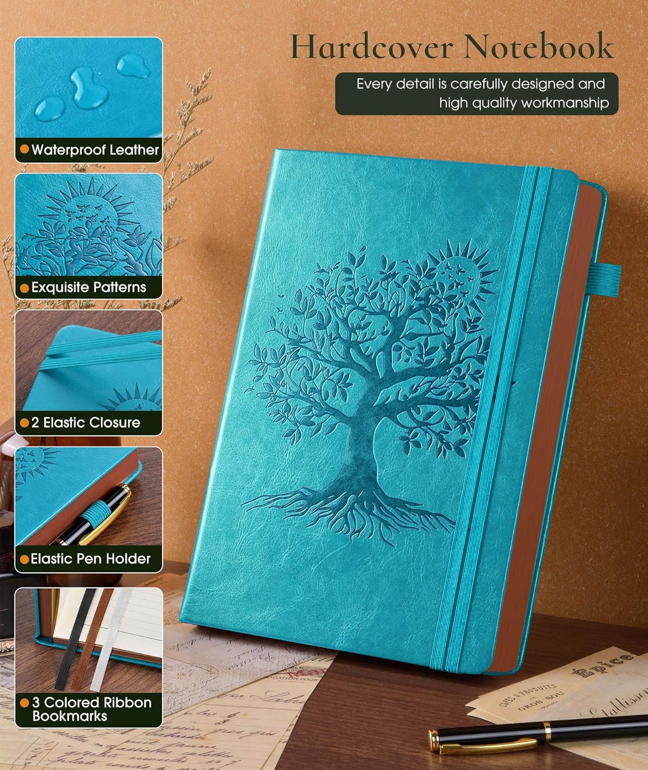 Vintage Leather Journal with 300 Numbered Pages,A4 Lined Journal for Men Women,Daily Journals for Writing,College Ruled Notebook for Work,School,Note taking,Travel Diary,Large (8.5" X 11.3")
