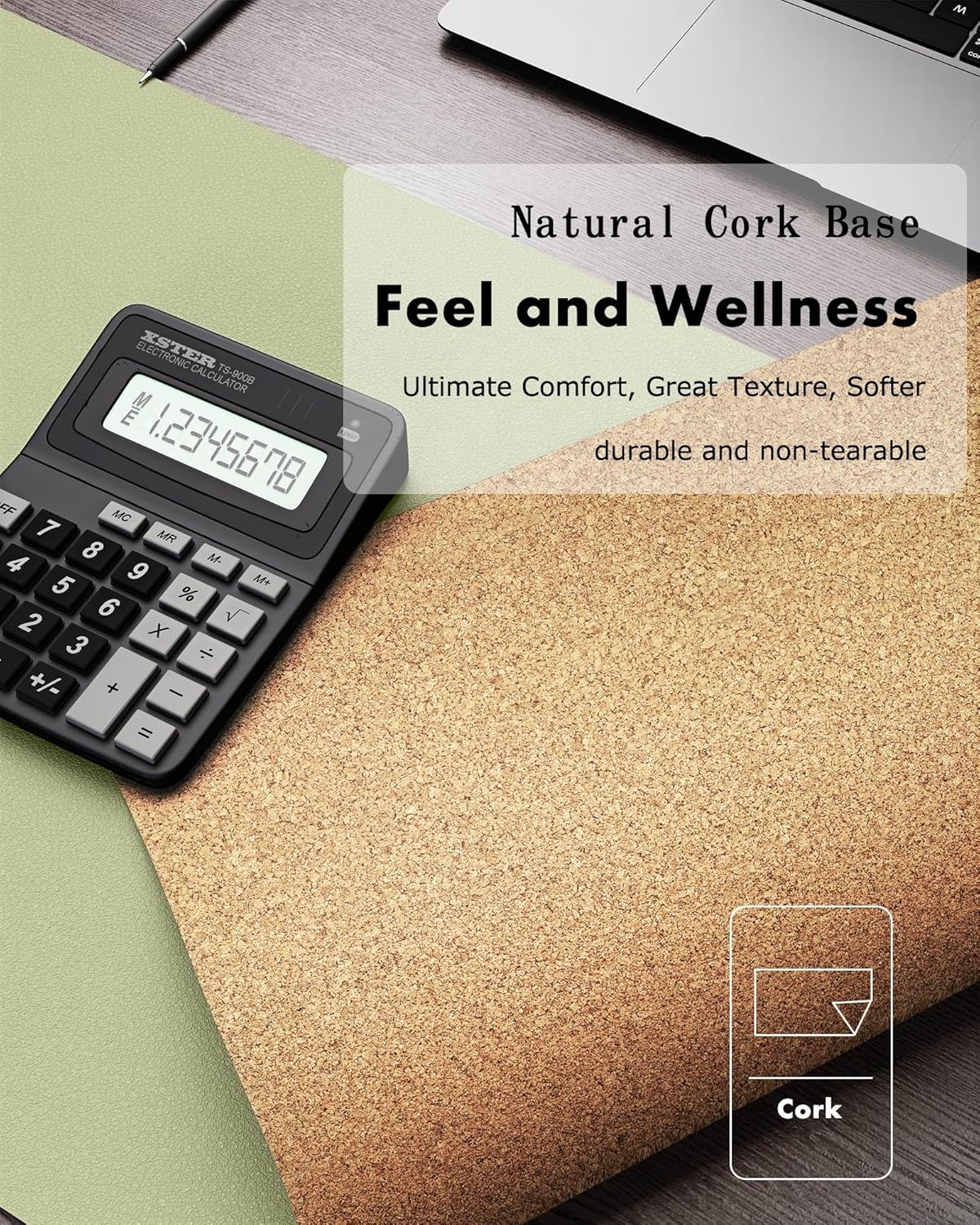 YSAGi Double-Sided Desk Pad, 35.4"x17" Leather Desk Mat, Eco Cork Desk Pad Protector,Large Mouse Pad,Waterproof Desk Blotter for Office/Home (Matcha Green/Cork)
