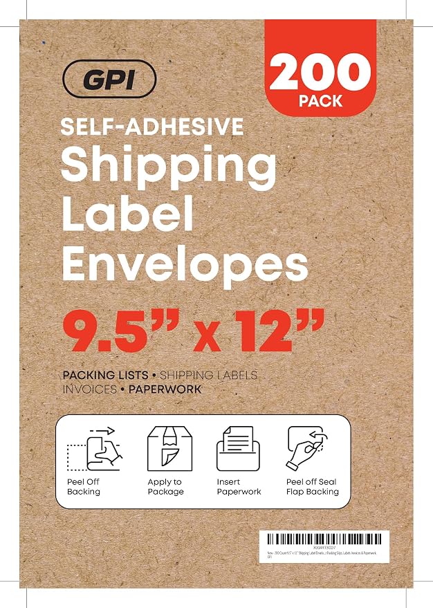 100 Count 9.5" x 12" Shipping Label Envelopes, Top Loading - Image 2