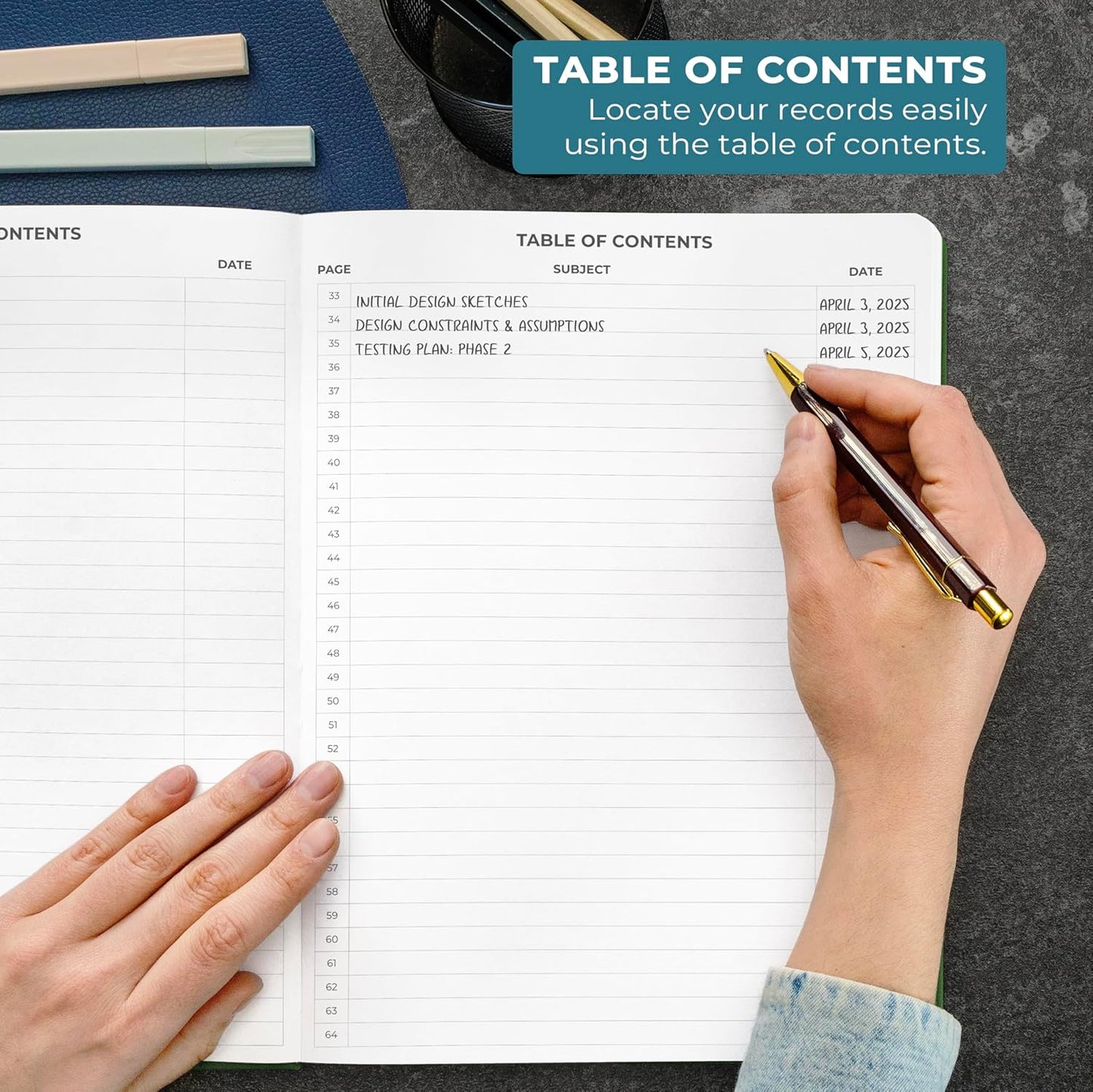 Clever Fox Engineering Notebook – Hardcover Grid Notebook with Numbered Pages, Table of Contents – Patent, Lab & Invention Journal for Engineers & STEM (Dark Green)