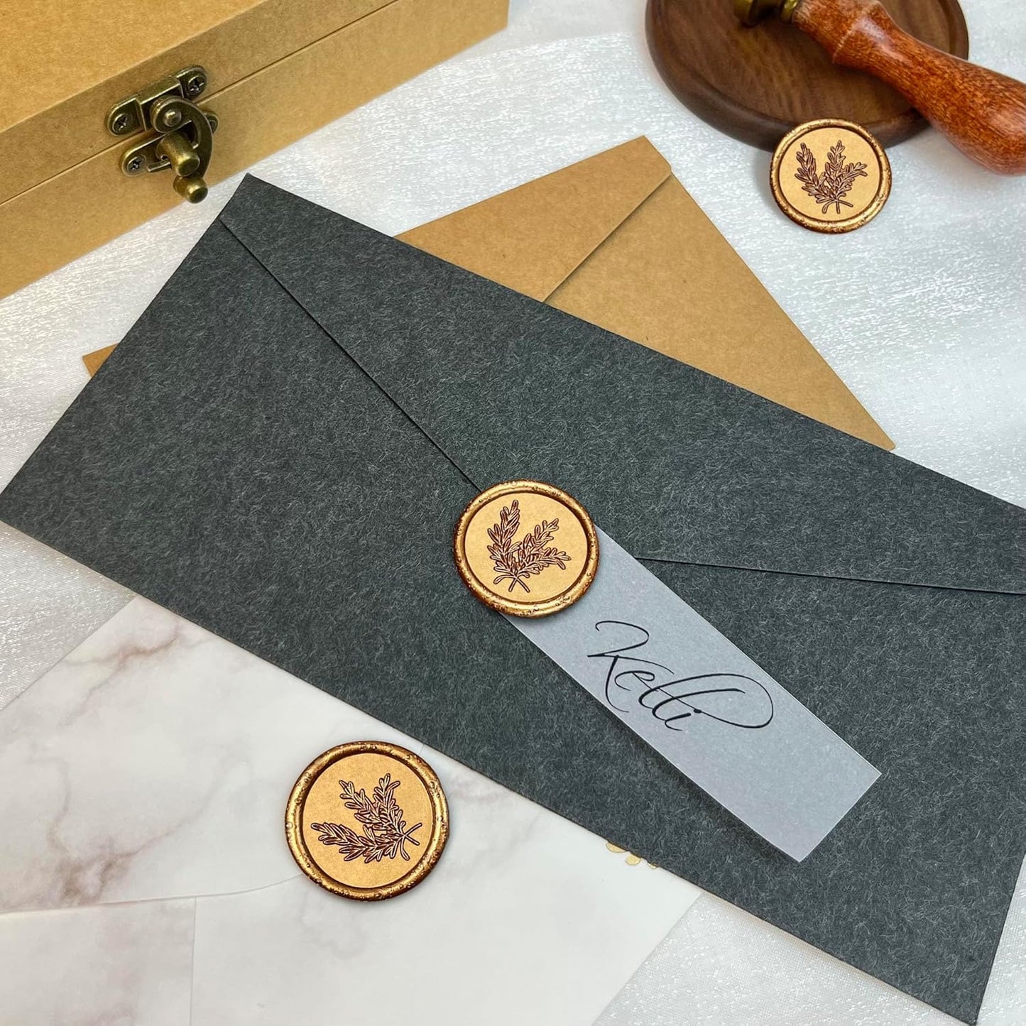 25Pcs Wax Seal Stickers Handmade Envelope Seals Self Adhesive Wax Stickers for Wedding Party Invitations, Envelope, Gift Wrap, Christmas(Rosemary Style, Antique Gold)