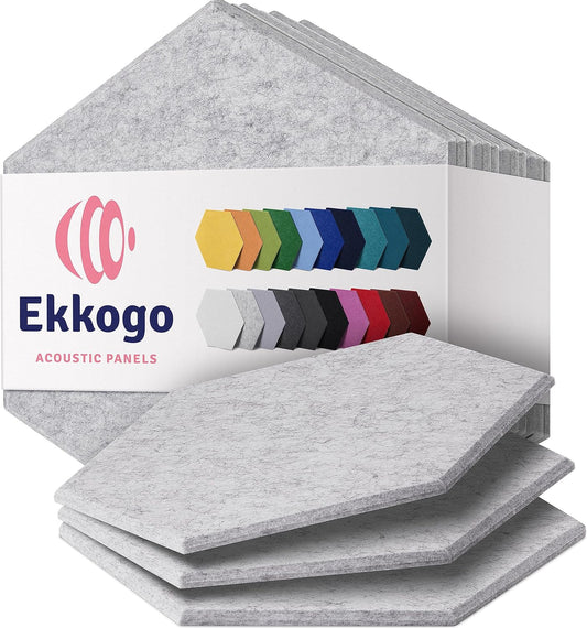 Acoustic Panels 12-Pack Soundproof Wall Panels 14"X12.1"X0.4" Sound Panels High Density Sound Dampening Panels - [Smoky White Hexagon]