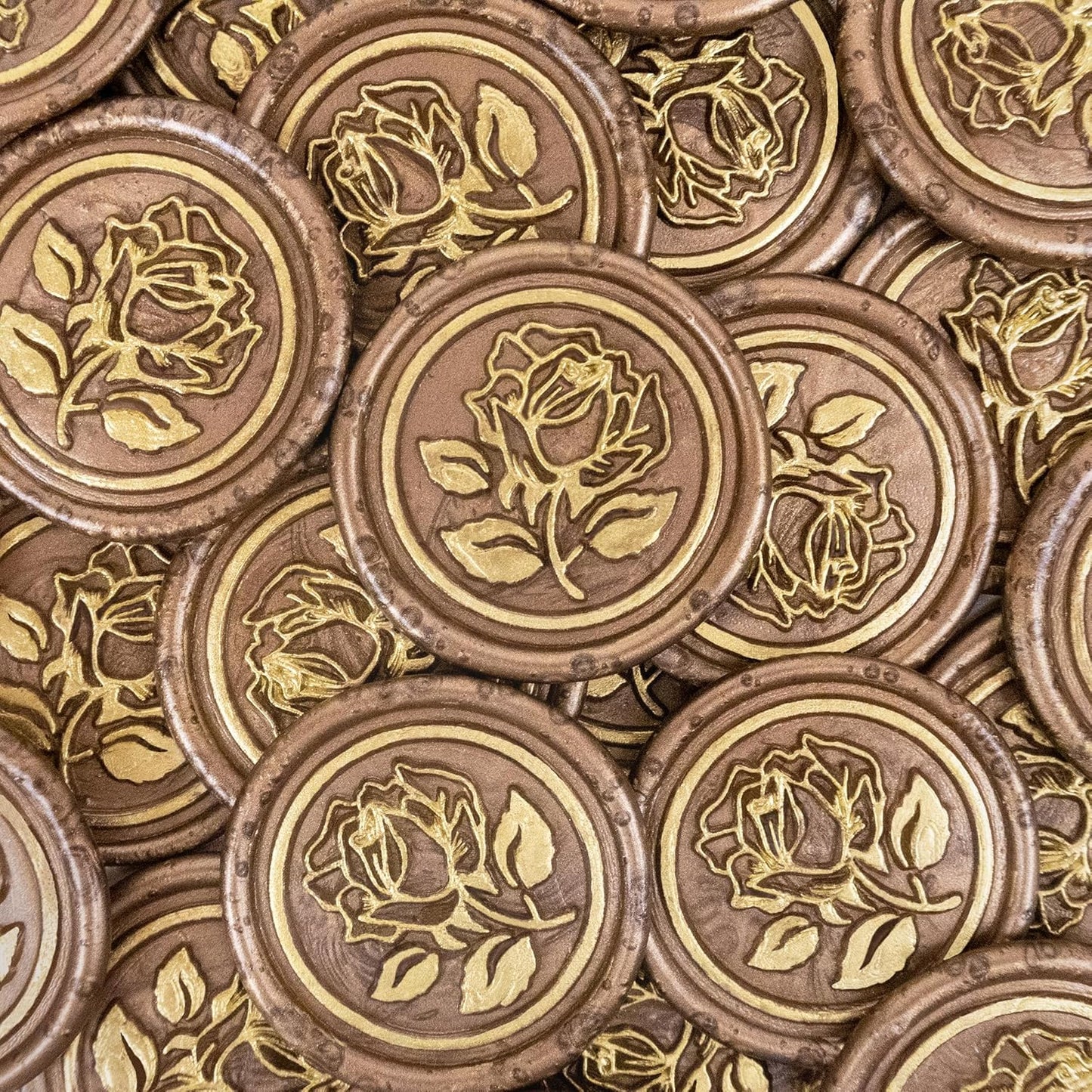 50Pcs Gold & Bronze Wax Seal Stickers - Handmade Envelope Seals, Self-Adhesive Wax Stickers for Wedding Party Invitations, Envelope, Gift Wrap, Christmas (Gold Rose Style, Bronze)