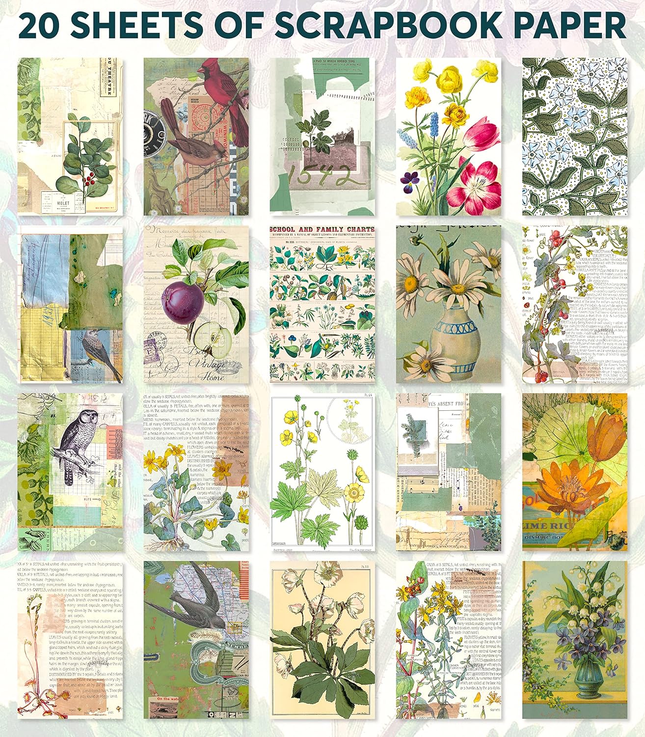 Washi Vintage Stickers for Scrapbooking - Ephemera Book for Journaling with 453 Stickers and 20 Scrapbook Papers. Ephemera for Junk Journals, Journaling Supplies