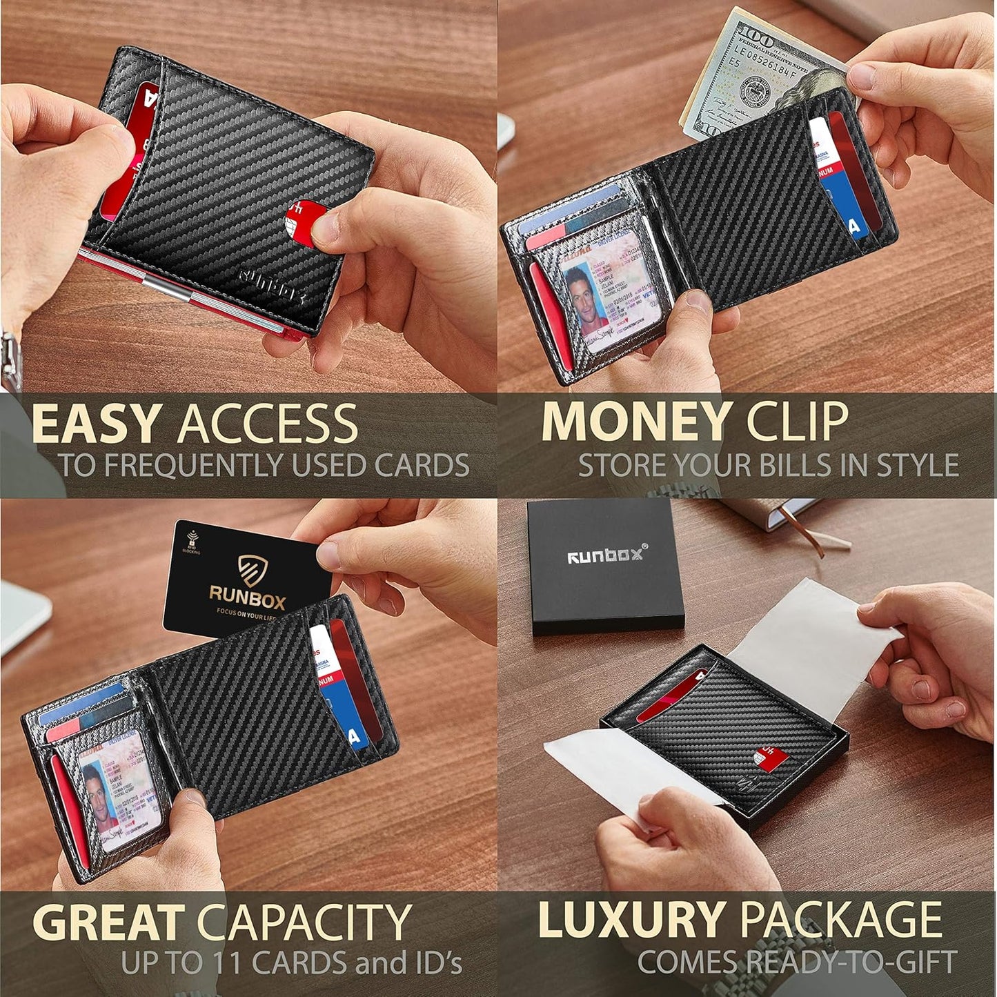 Slim Wallet for Men Genuine Leather RFID Blocking Bifold Minimalist Front Pocket Mens Wallet with Money Clip Thin Gift Box