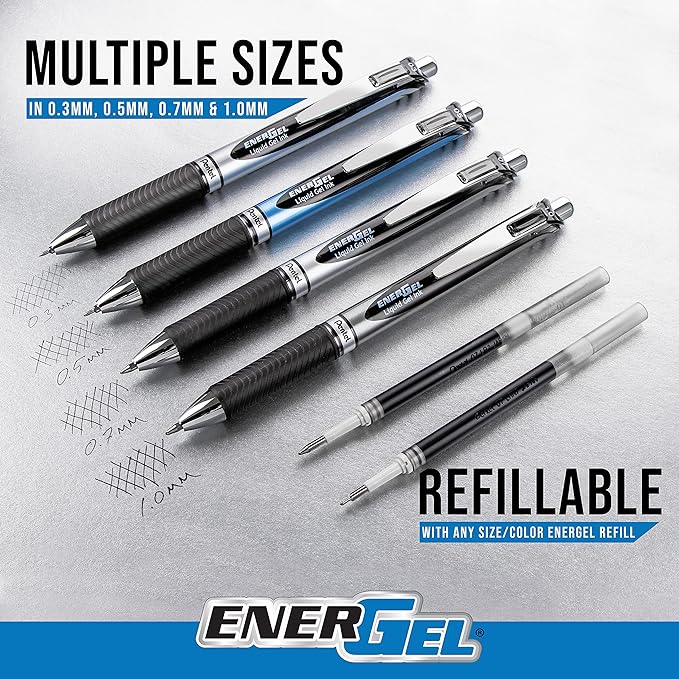 Pentel EnerGel RTX Retractable Liquid Gel Pen Metal Tip, 12 Pack, Medium Line - Image 6